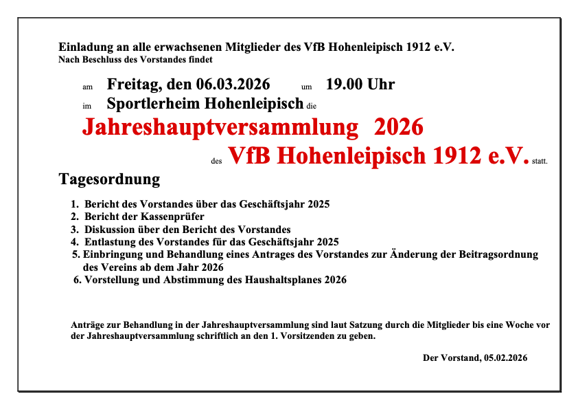 Einladung JHV 2026 VfB Hohenleipisch